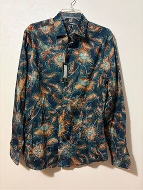 NWT Murano Electric Jungle Brown Teal Floral Long-Sleeve Shirt men’s large